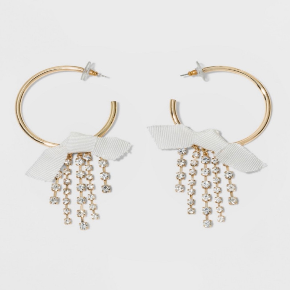 🎄 Baublebar Crystal Gold Tone Hoop Earrings Bows